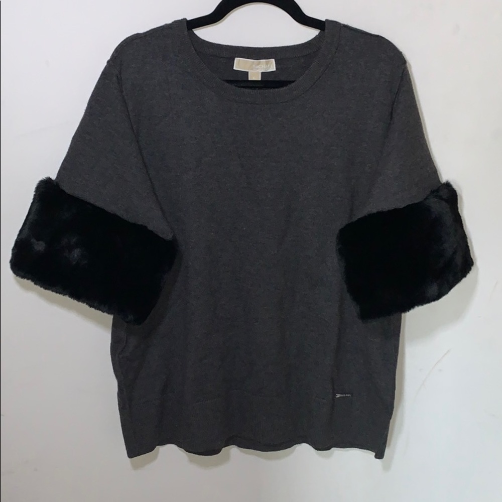 Michael Kors Grey Derby Sweater Faux Fur Cuff